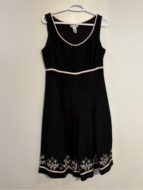 Vintage Alexandra Bartlett linen dress empire waist line fit & flare embroidery